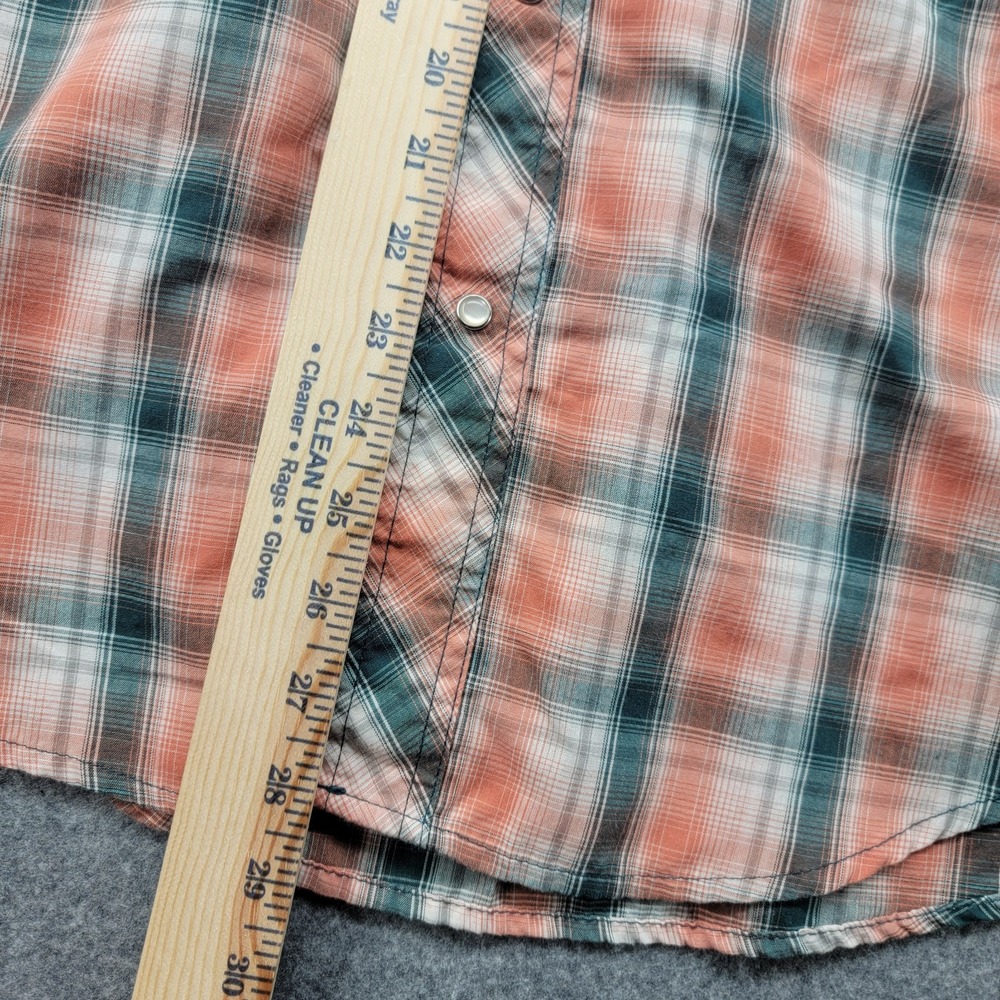 Wrangler Shirt Men's Med Orange Plaid Western Snap Short Sleeve Casual Cowboy - Picture 7 of 14